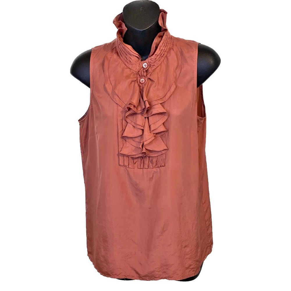 J Crew Frances Ruffle Silk Cami Sleeveless Blouse Top Salmon Pink /Orange Size 4